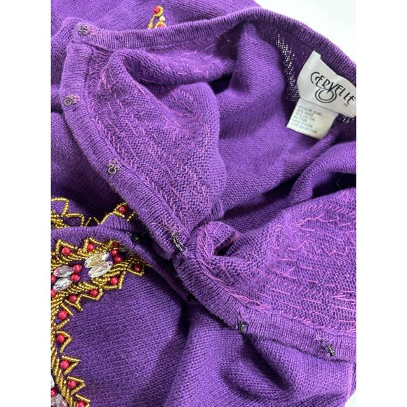 Cervelle Matching Set Sweater Pants Beaded Cardigan Purple Small - Picture 13 of 16
